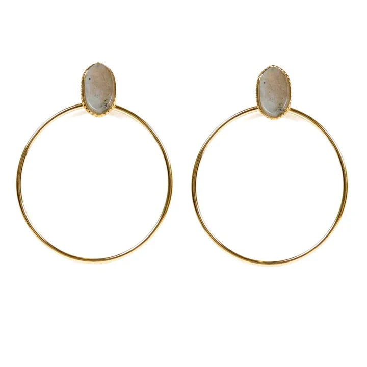 Boucles d'oreilles tombante Rihanna acier inoxydable pierres naturelles labradorite