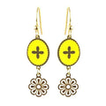 Boucles d'oreilles acier inoxydable tombante émail jaune avec chaînette