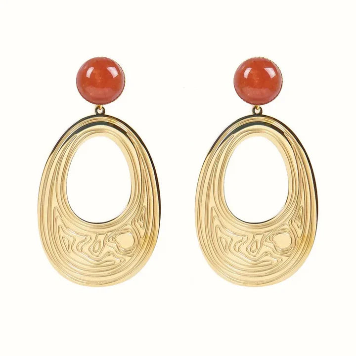 Boucles d'oreilles pendantes Marie acier inoxydable pierres naturelles de soleil