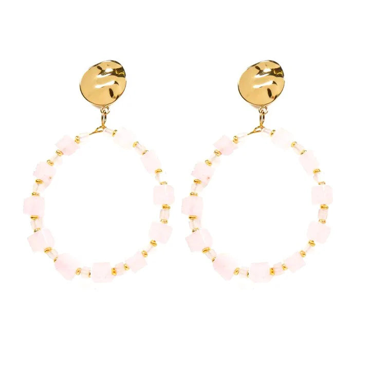 Boucles d'oreilles Créoles pendantes acier inoxydable pierres naturelles quartz