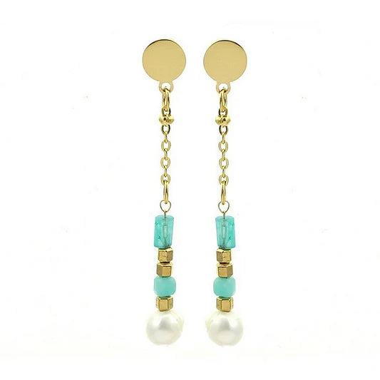 Boucles d'oreilles acier chirurgical inoxydable pierre naturelle amazonite