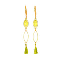 Boucles d'oreilles pour femme pierre naturelle pompon et gemme vert