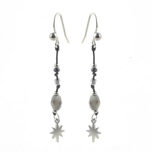 Boucles d'oreilles étoile tombantes 45 mm pierre naturelle labradorite