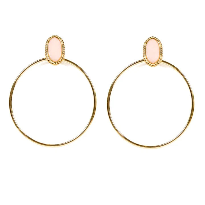 Boucles d'oreilles tombante Rihanna acier inoxydable pierres naturelles blanche