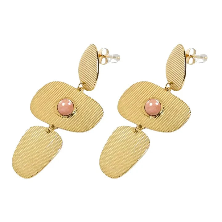 Boucles d'oreilles pendantes Zoé acier inoxydable pierres naturelles du soleil