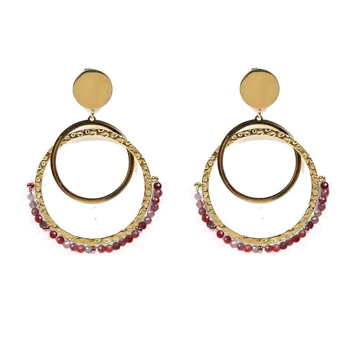 Boucles d'oreilles pendantes Laurie acier inoxydable pierres naturelles tourmaline