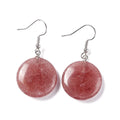 Boucles d'oreilles pendantes acier inoxydable pierres naturelles rondes quartz fraise