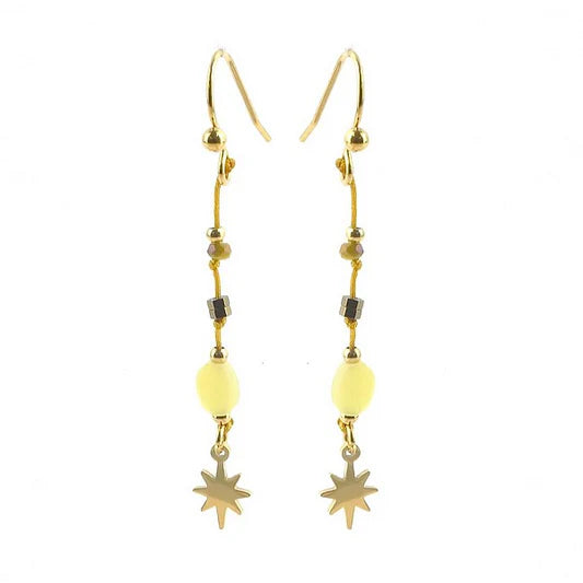 Boucles d'oreilles étoile tombantes 45 mm pierre naturelle citrine