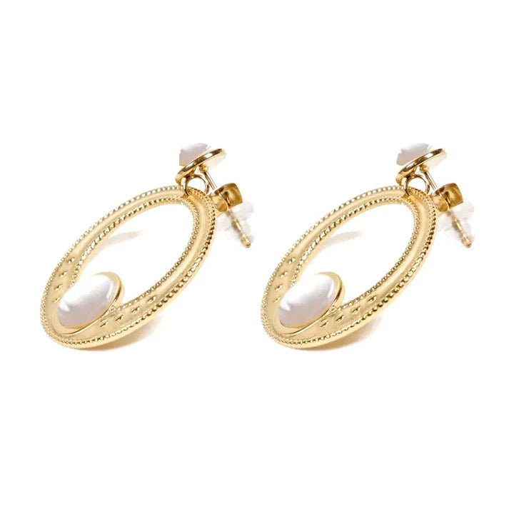 Boucles d'oreilles tombante Carla acier inoxydable pierres naturelles nacre