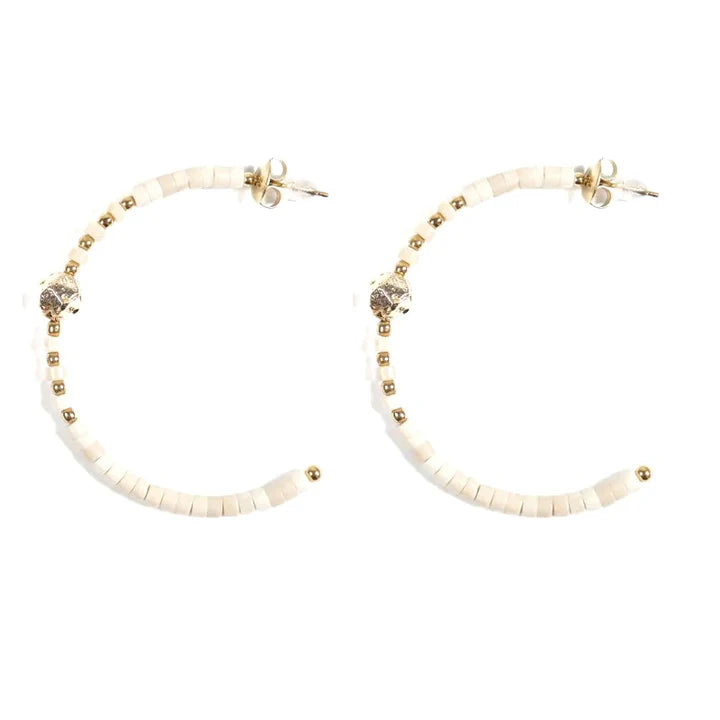 Boucles d'oreilles pendantes demi Créoles acier inoxydable pierres naturelles magnésite