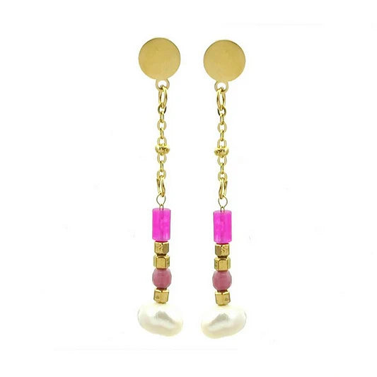 Boucles d'oreilles acier chirurgical inoxydable pierre naturelle rhodonite
