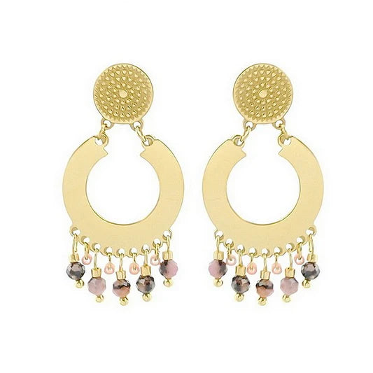 Boucles d'oreilles acier inoxydable tombante cercle avec pierres naturelles agate rouge