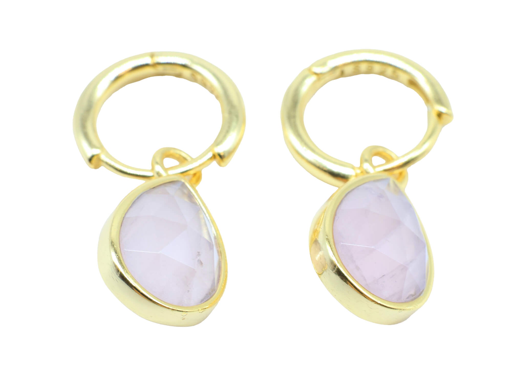 Boucles d'oreilles Argent 925 'Halo Minéral' - Quartz Rose - Plaquage Or