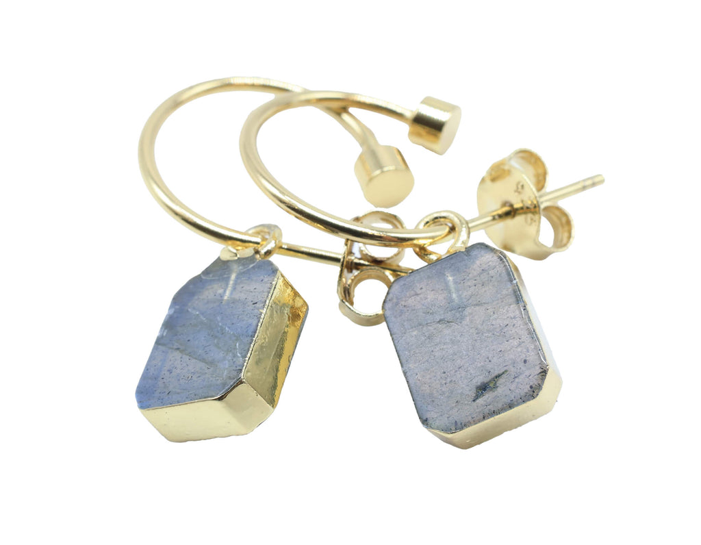 Boucles d'oreilles Argent 925 'Arche Doré' - Labradorite - Plaquage Or