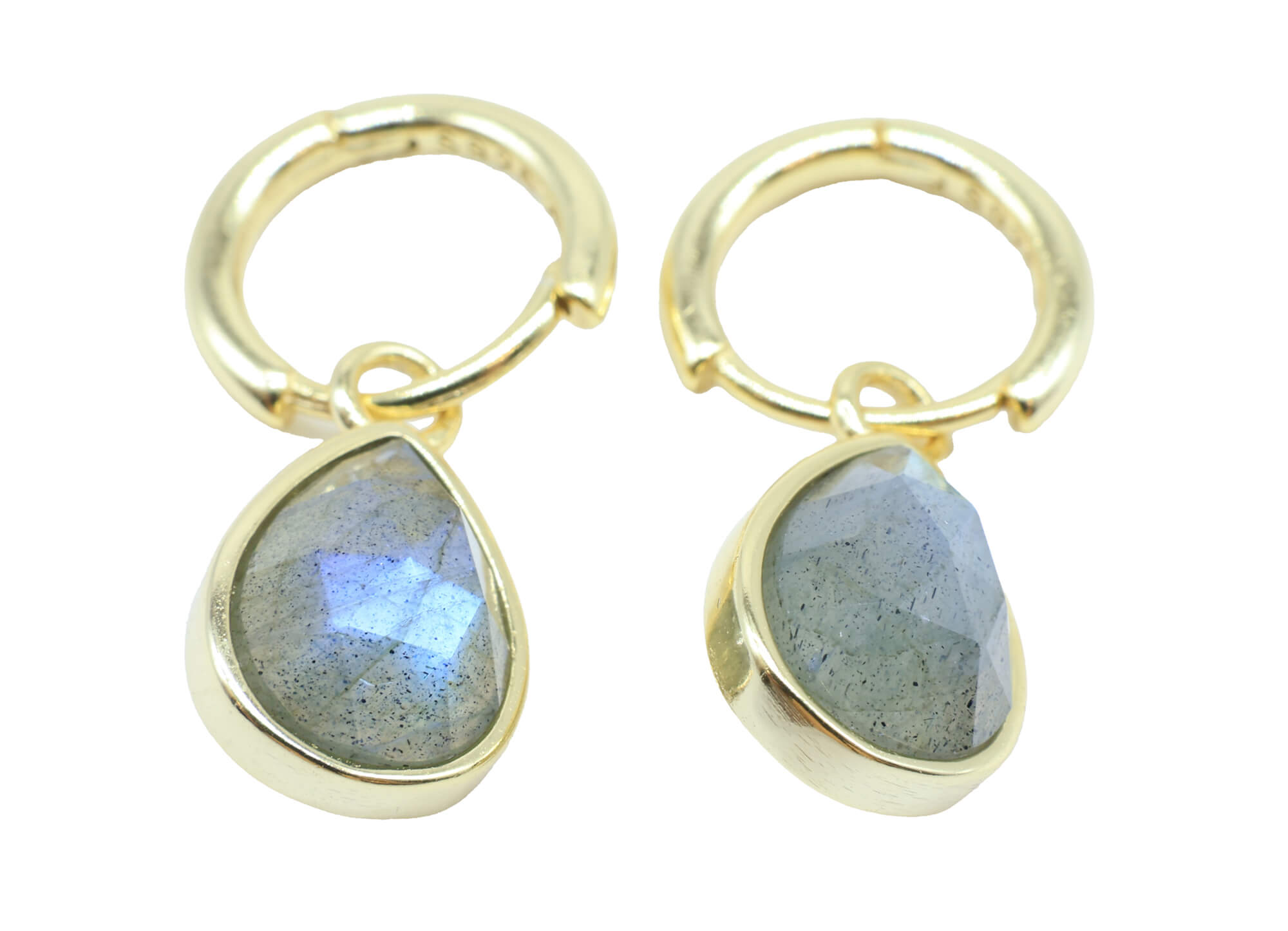 Boucles d'oreilles Argent 925 'Halo Minéral' - Labradorite - Plaquage Or