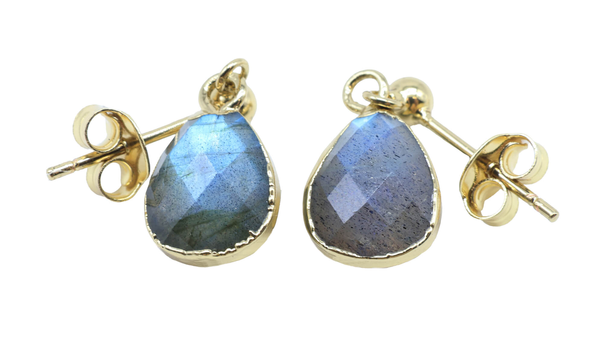 Boucles d'oreilles Argent 925 'Ondée Dorée' - Labradorite - Plaquage Or