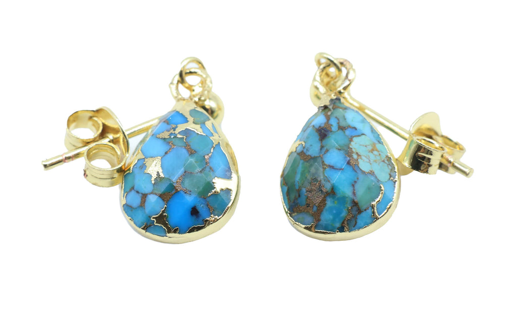 Boucles d'oreilles Argent 925 'Ondée Dorée' - Turquoise - Plaquage Or