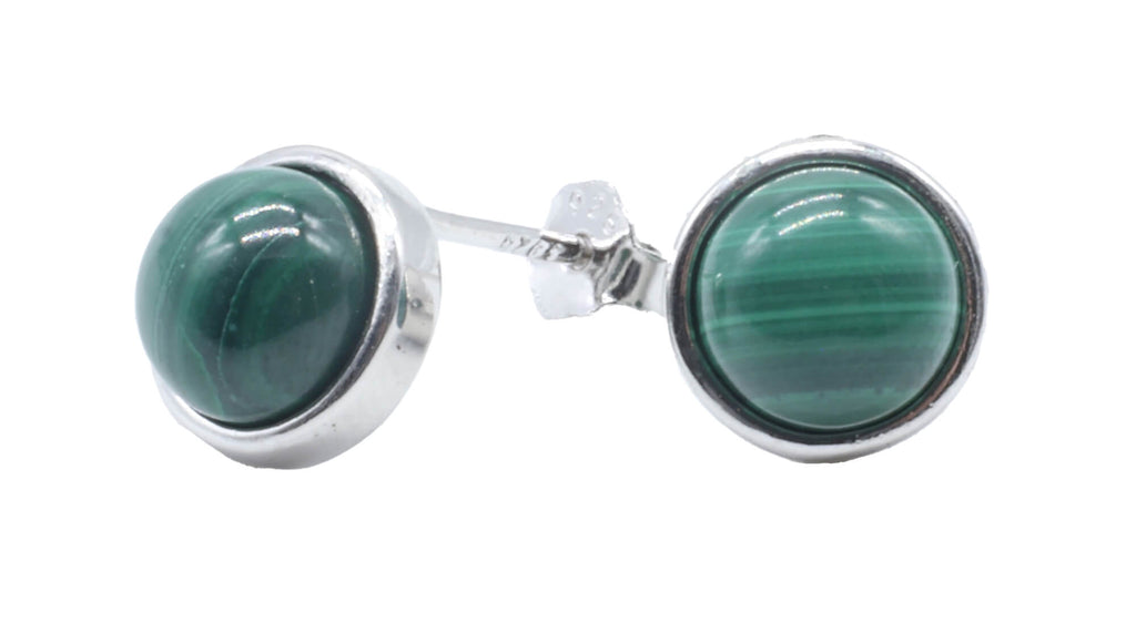 Boucles d'oreilles Argent 925 Malachite ronde polie