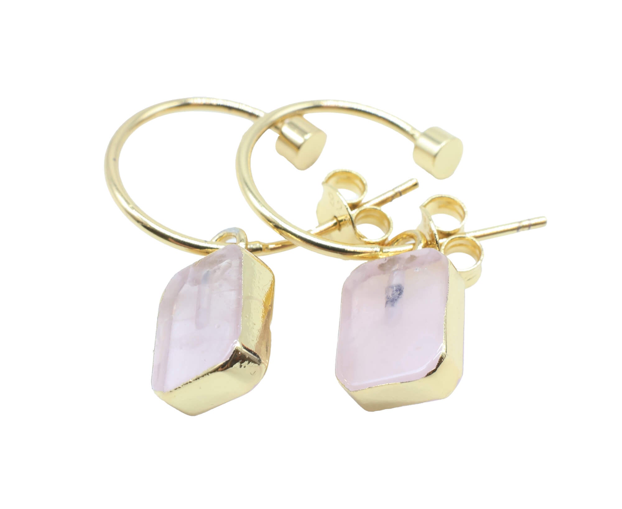Boucles d'oreilles Argent 925 'Arche Doré' - Quartz Rose - Plaquage Or