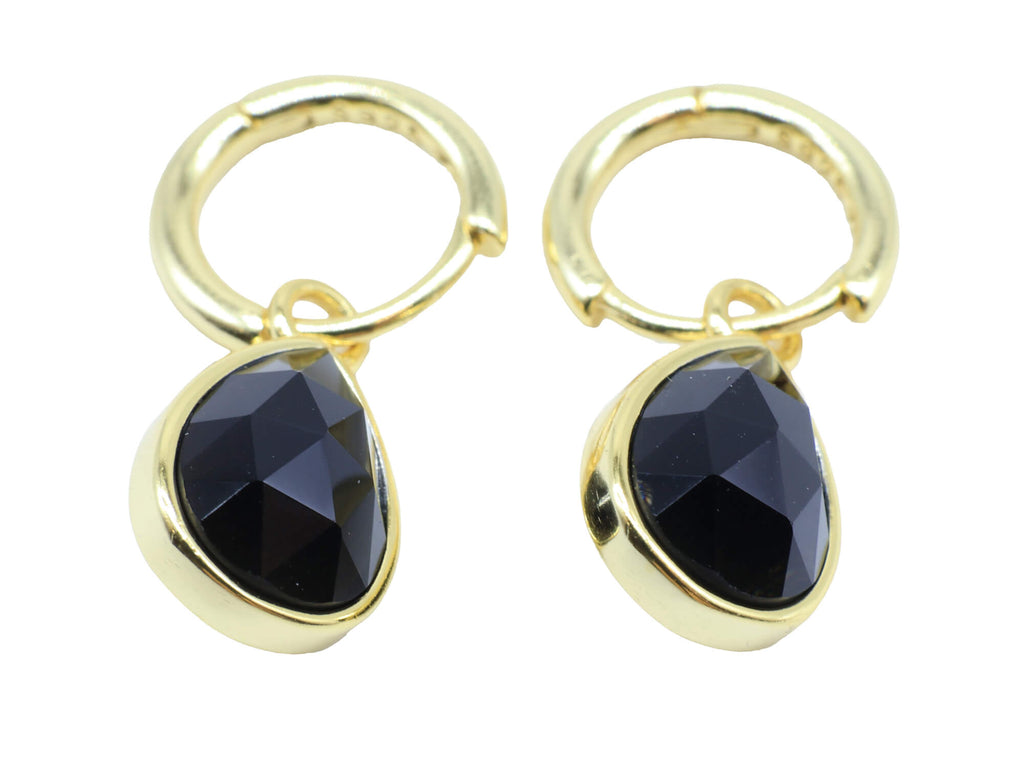 Boucles d'oreilles Argent 925 'Halo Minéral' - Onyx - Plaquage Or