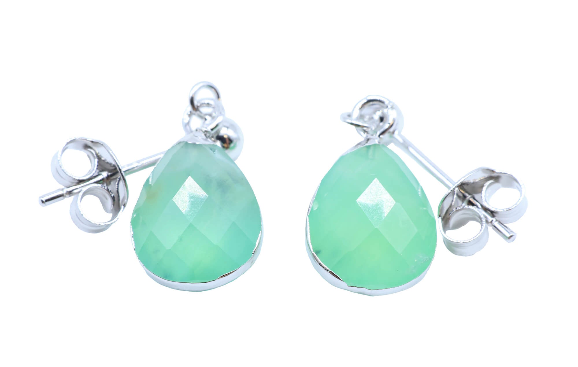 Boucles d'oreilles Argent 925 'Ondée Argentée' - Jade Vert