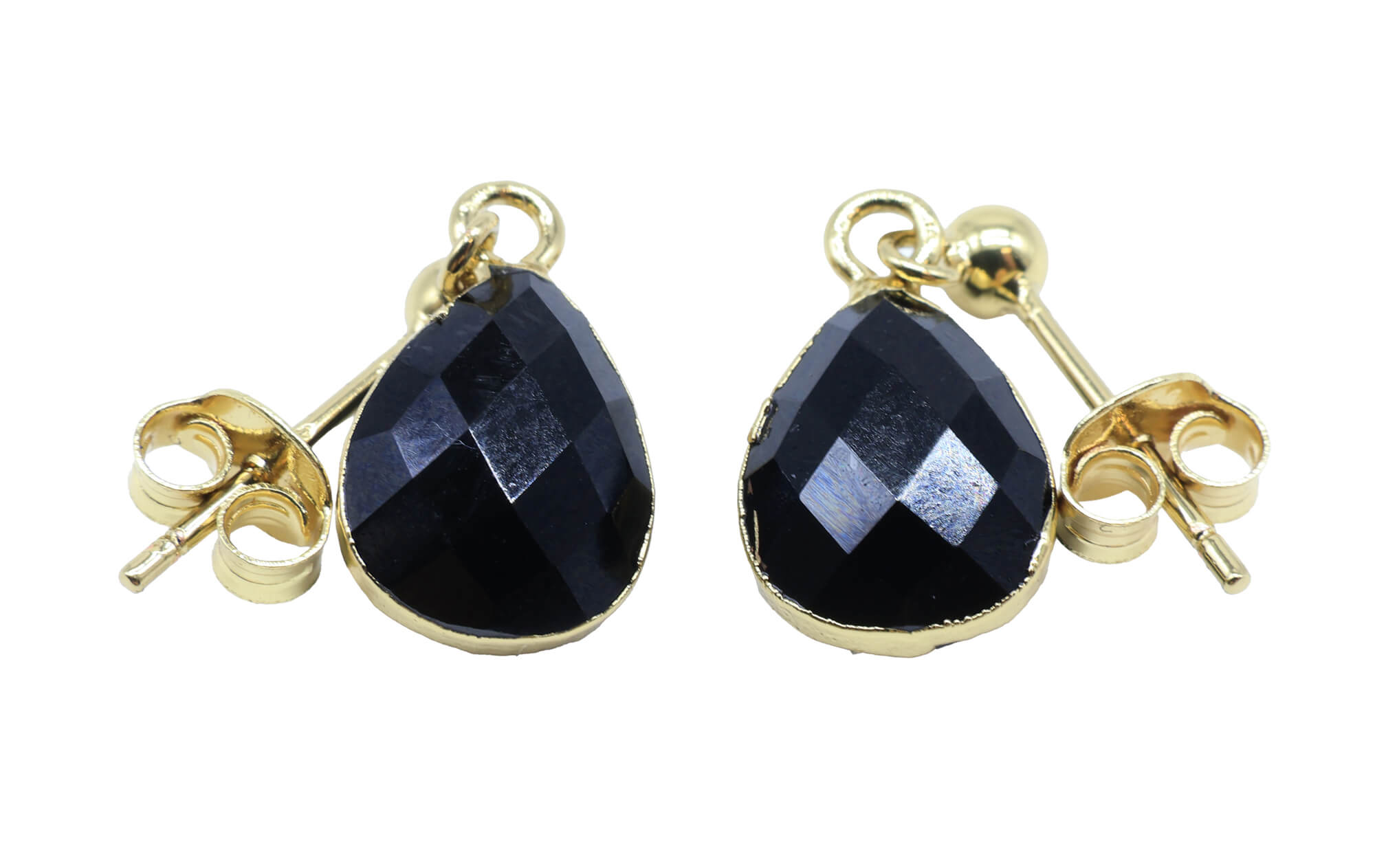 Boucles d'oreilles Argent 925 'Ondée Dorée' - Onyx - Plaquage Or