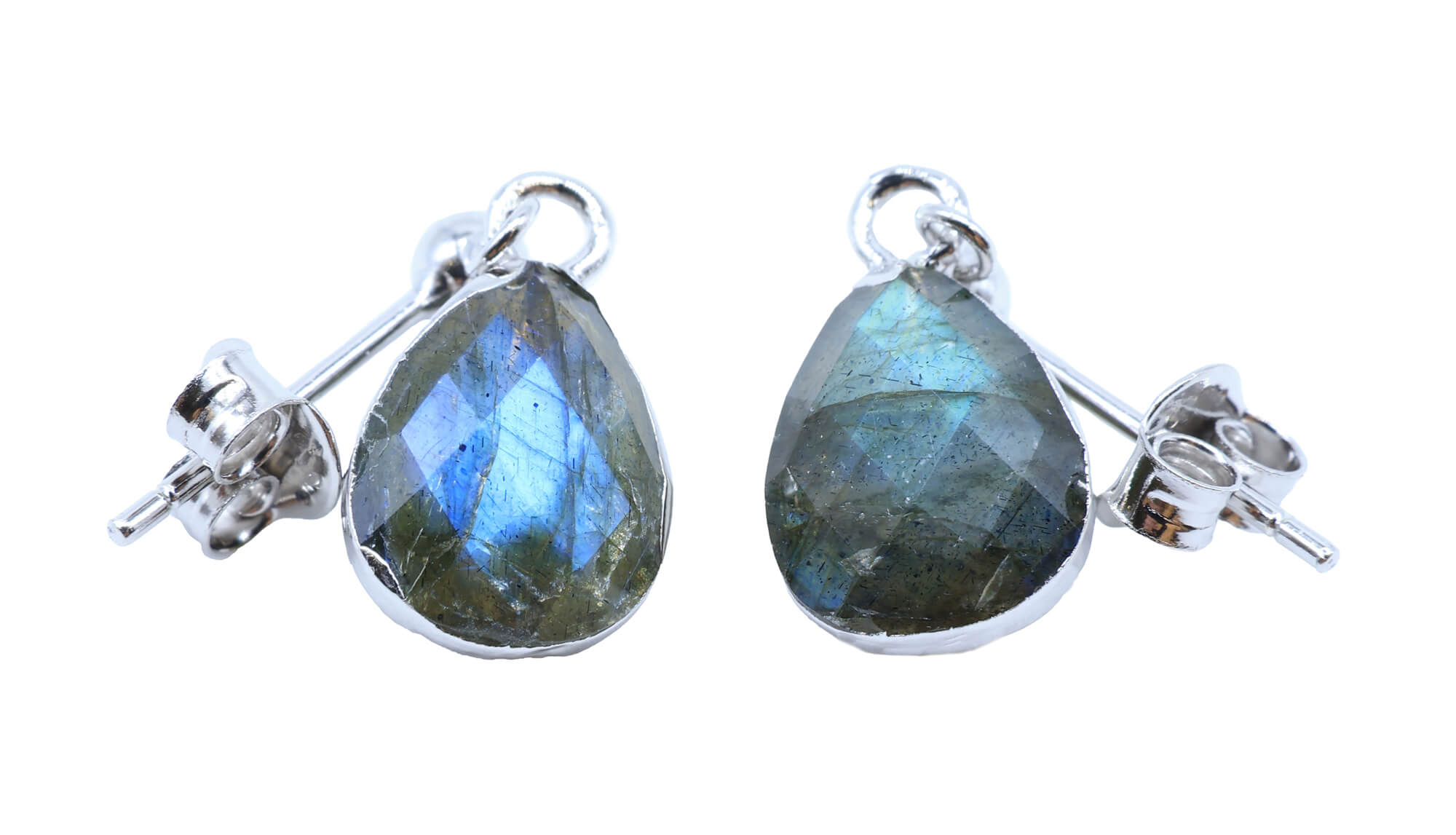 Boucles d'oreilles Argent 925 'Ondée Argentée' - Labradorite