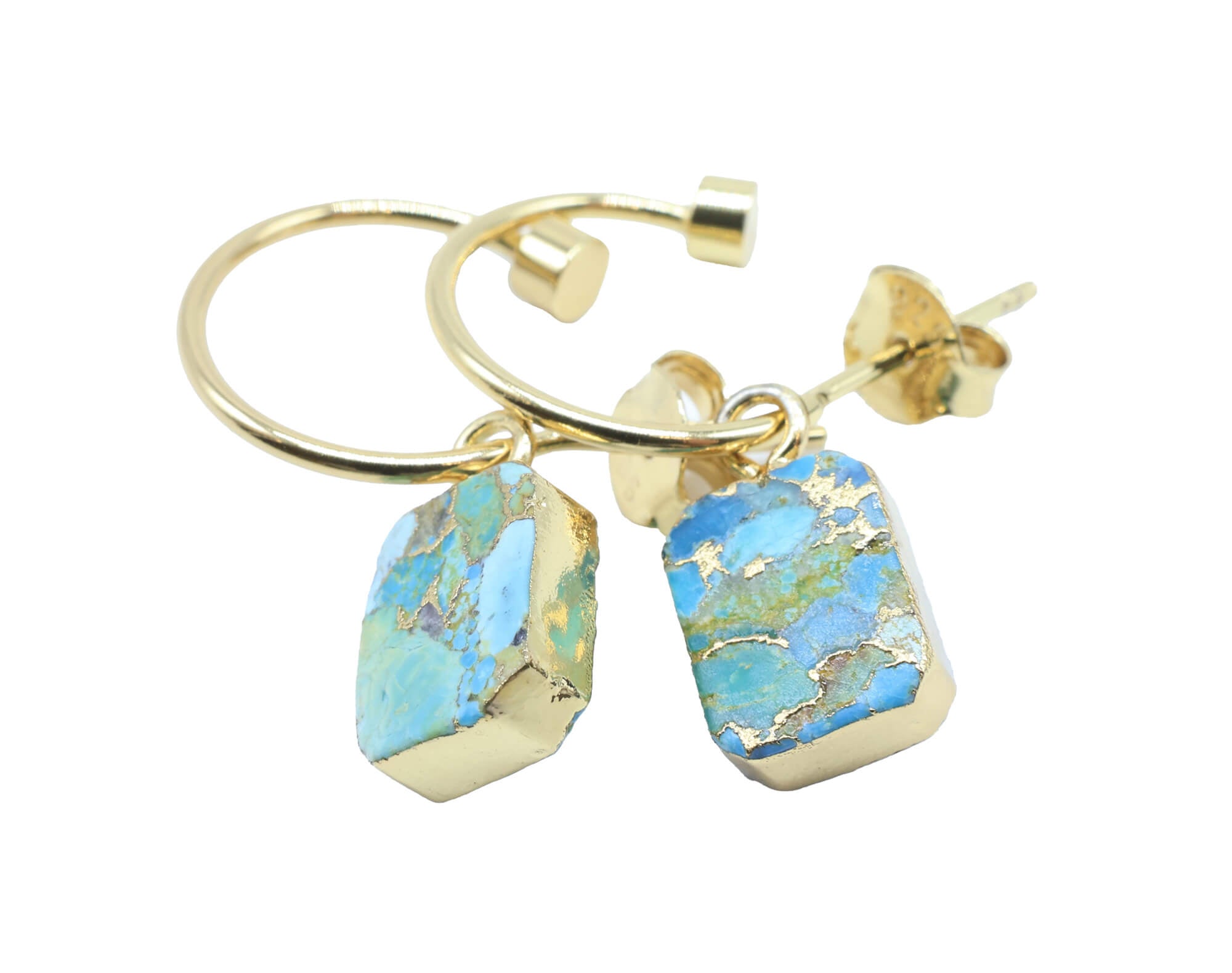 Boucles d'oreilles Argent 925 'Arche Doré' - Turquoise - Plaquage Or