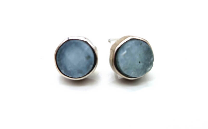 Boucles d'oreilles Argent 925 Aigue Marine ronde brute
