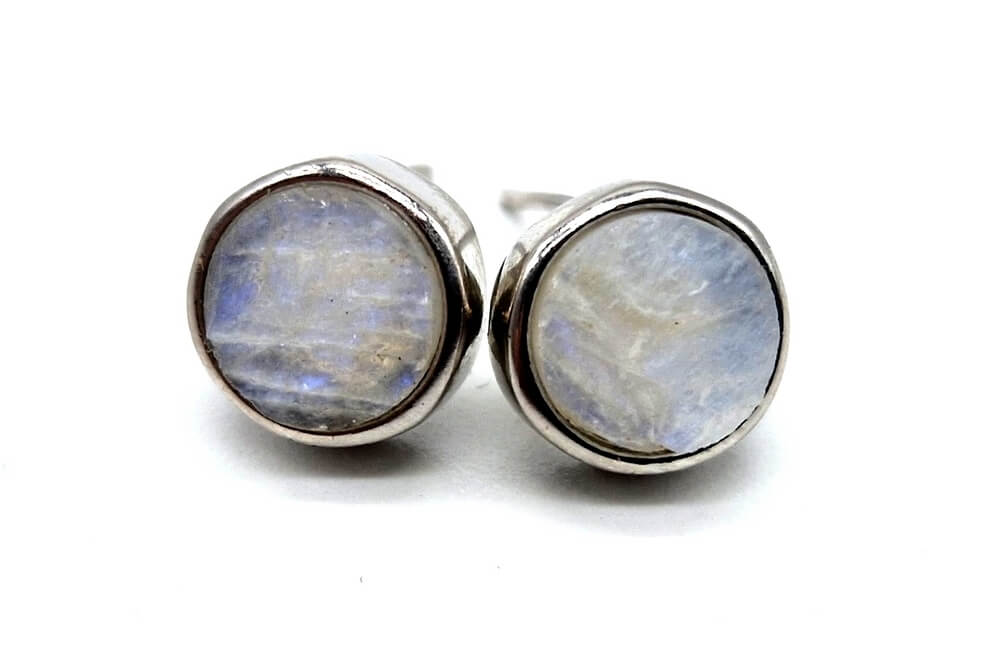 Boucles d'oreilles Argent 925 Pierre de Lune ronde brute