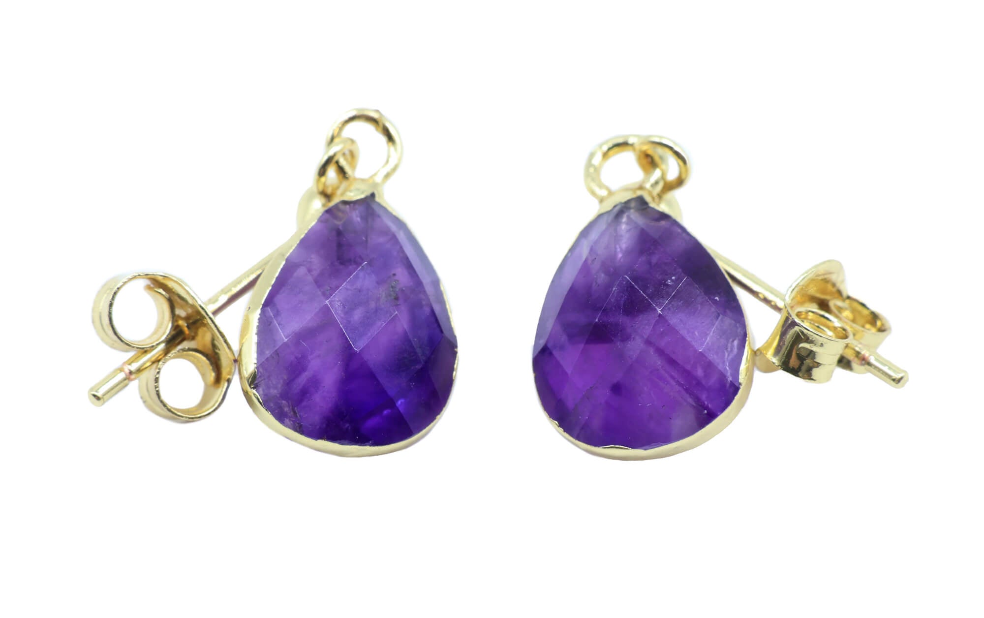 Boucles d'oreilles Argent 925 'Ondée Dorée' - Améthyste - Plaquage Or