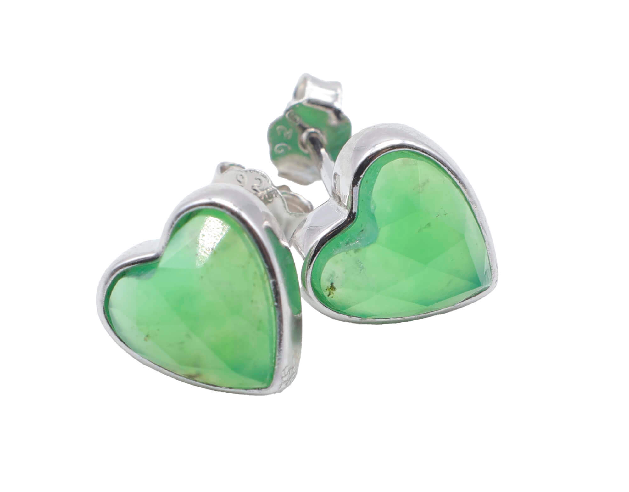 Boucles d'oreilles Argent 925 Jade Verte Coeur