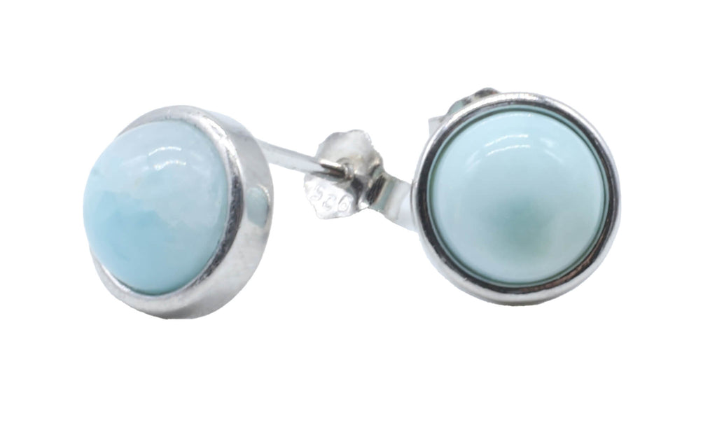 Boucles d'oreilles Argent 925 Larimar ronde polie