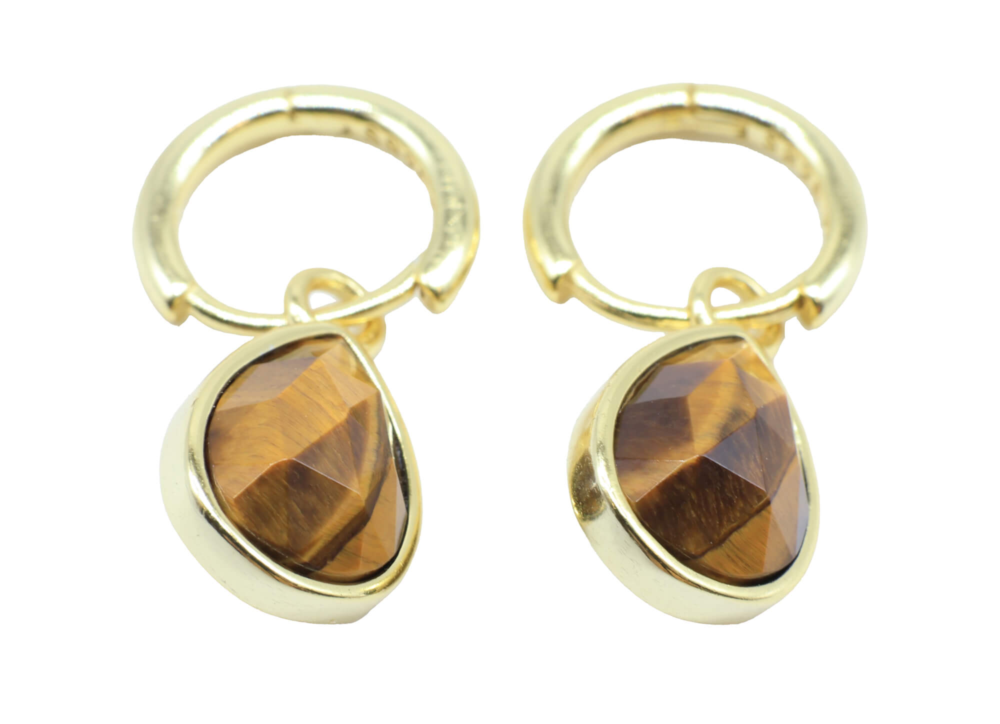 Boucles d'oreilles Argent 925 'Halo Minéral' - Oeil de Tigre - Plaquage Or