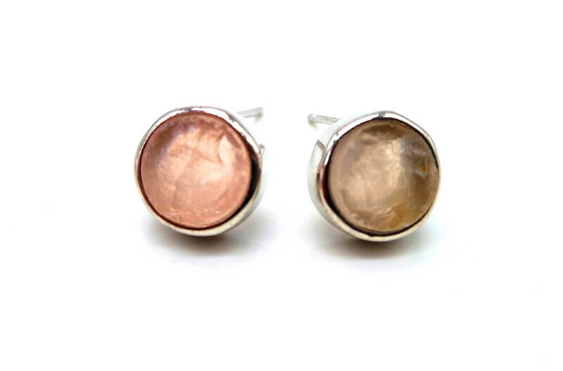 Boucles d'oreilles Argent 925 Quartz Rose ronde brute