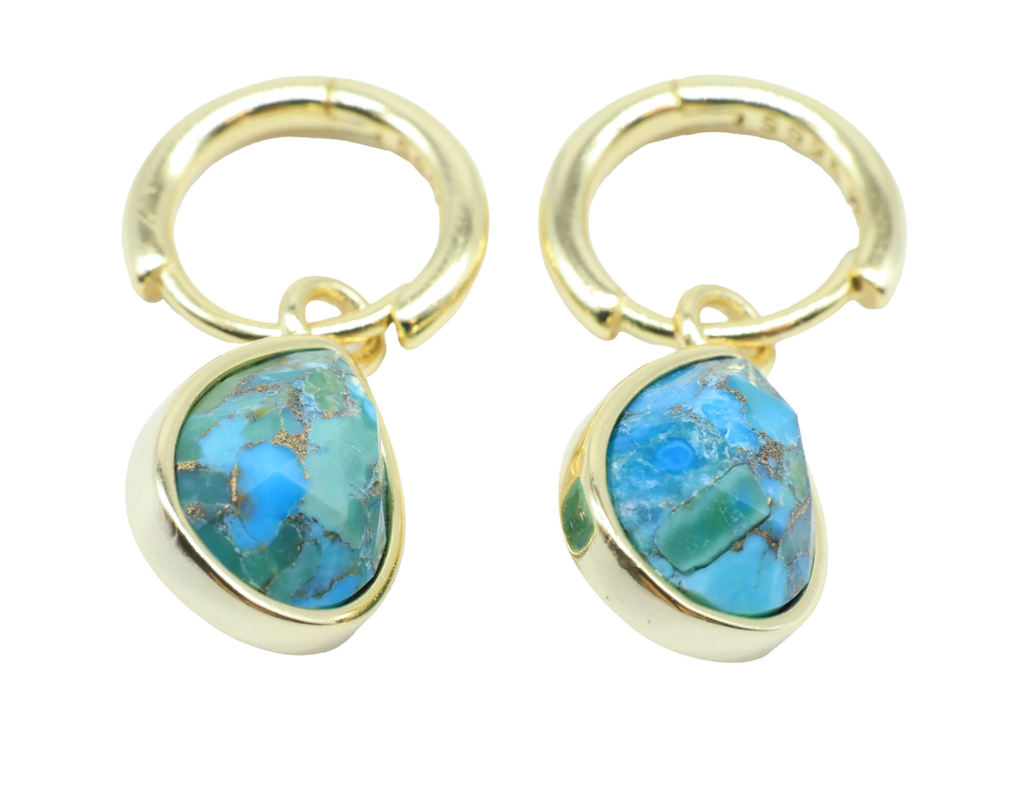 Boucles d'oreilles Argent 925 'Halo Minéral' - Turquoise - Plaquage Or