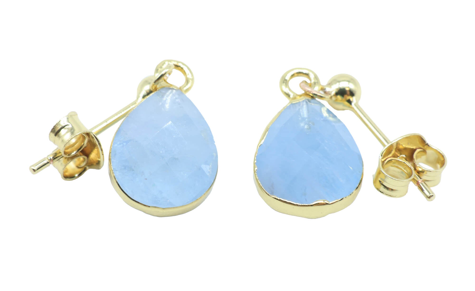 Boucles d'oreilles Argent 925 'Ondée Dorée' - Aigue Marine - Plaquage Or