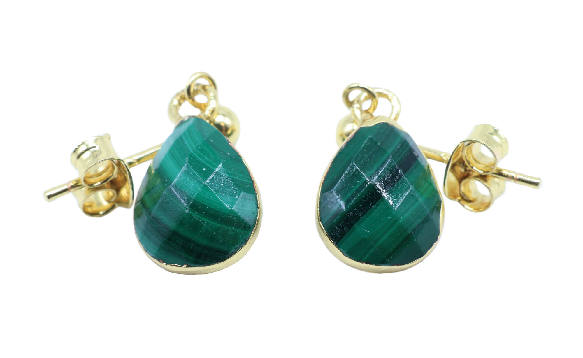 Boucles d'oreilles Argent 925 'Ondée Dorée' - Malachite - Plaquage Or
