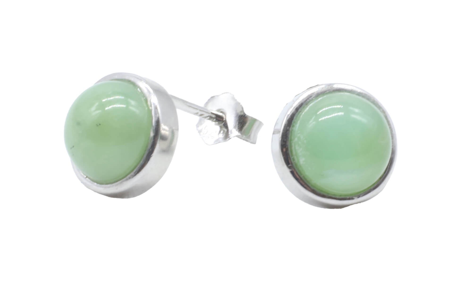 Boucles d'oreilles Argent 925 Jade Verte ronde polie