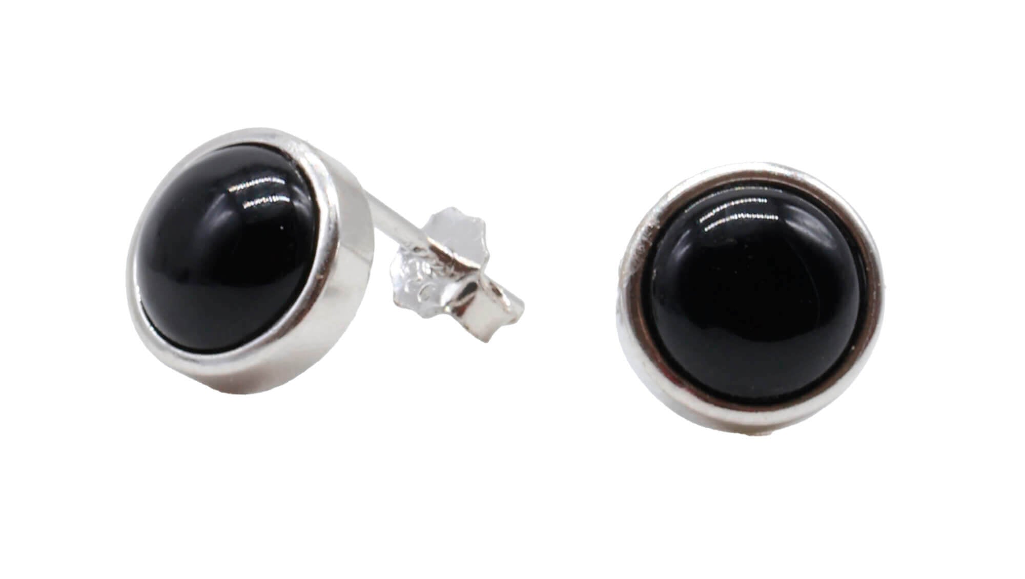 Boucles d'oreilles Argent 925 Onyx ronde polie