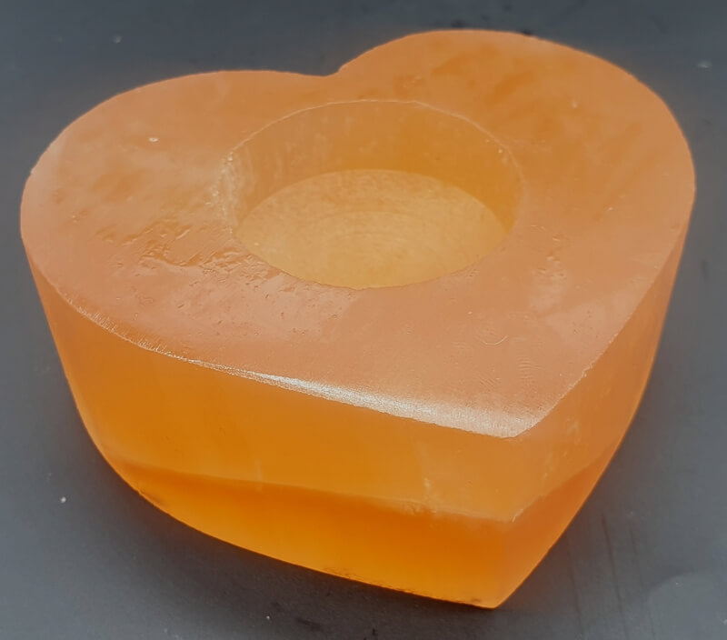 Bougeoir Sélénite Orange Coeur 8cm
