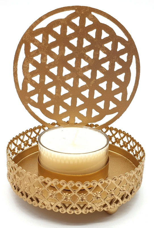 Bougeoir a Reflexion Metal Fleur de Vie 11cm