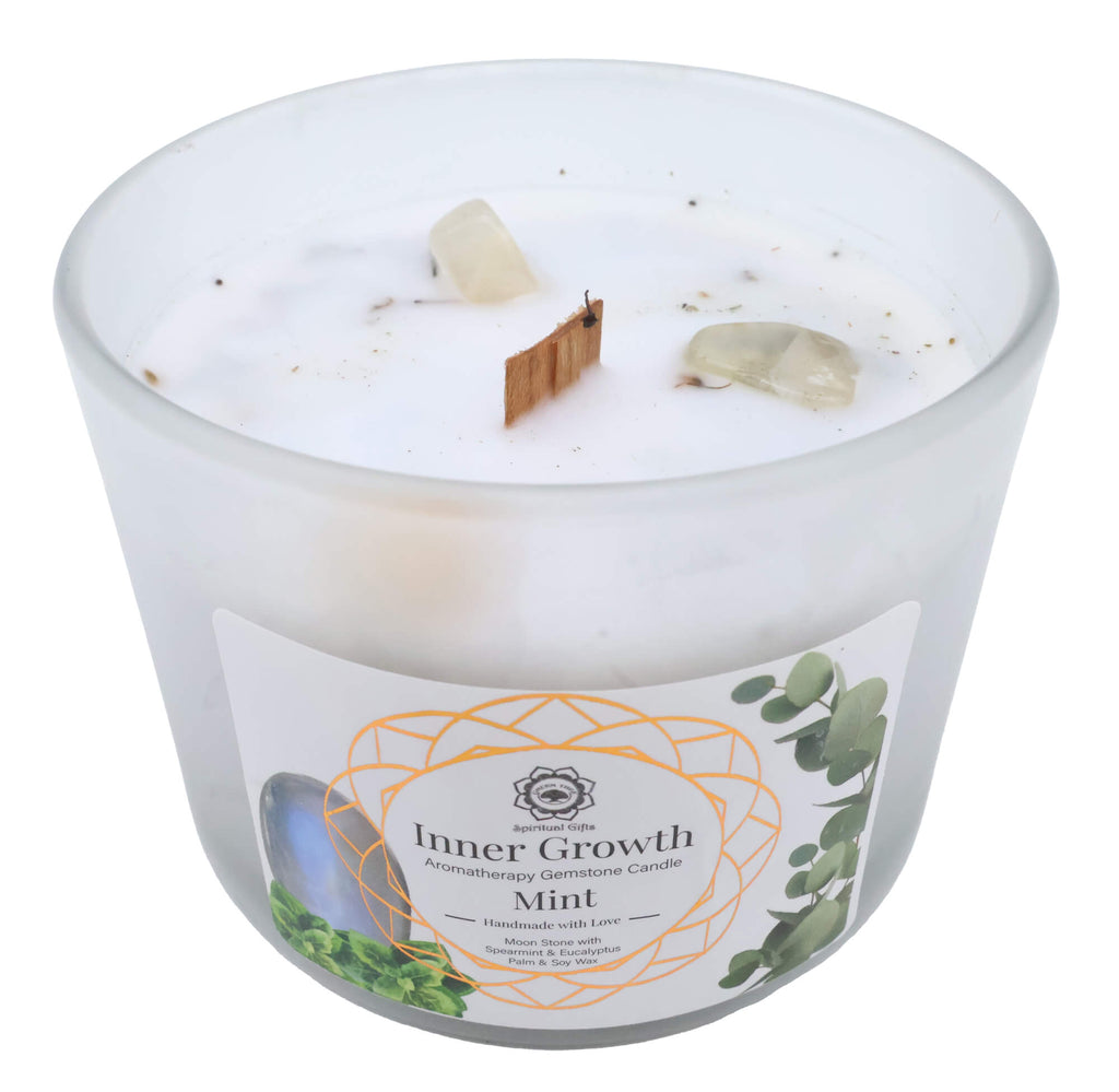 Bougie Green Tree 'Croissance intérieure' Pierre de Lune + Menthe 256g