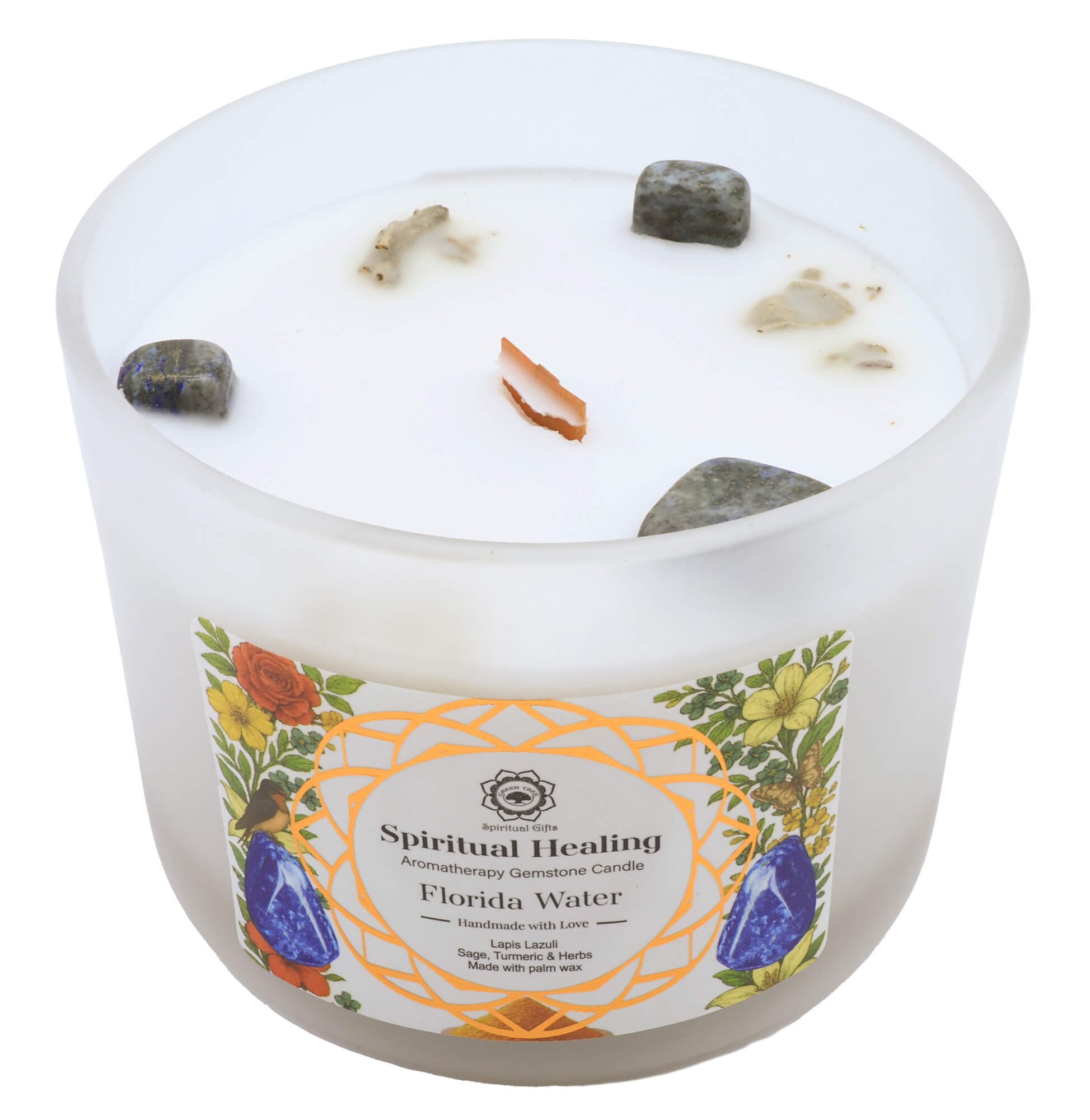 Bougie Green Tree 'Guérison Spirituelle' Lapis Lazuli + Agua Florida 256g