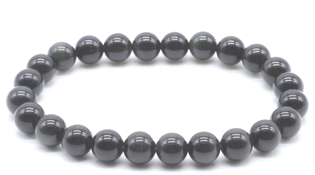 Bracelet Obsidienne Noire Dorée perles 8mm