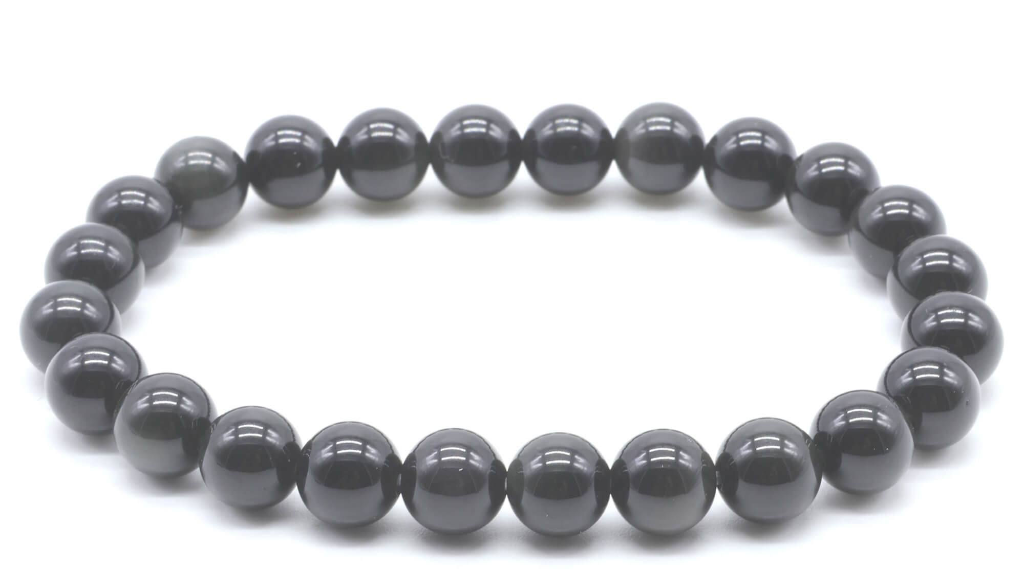 Bracelet Obsidienne Noire Dorée perles 8mm