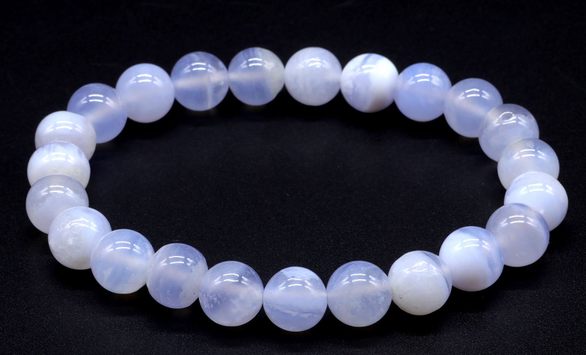 Bracelet Calcédoine Bleue 'AA' perles 8mm