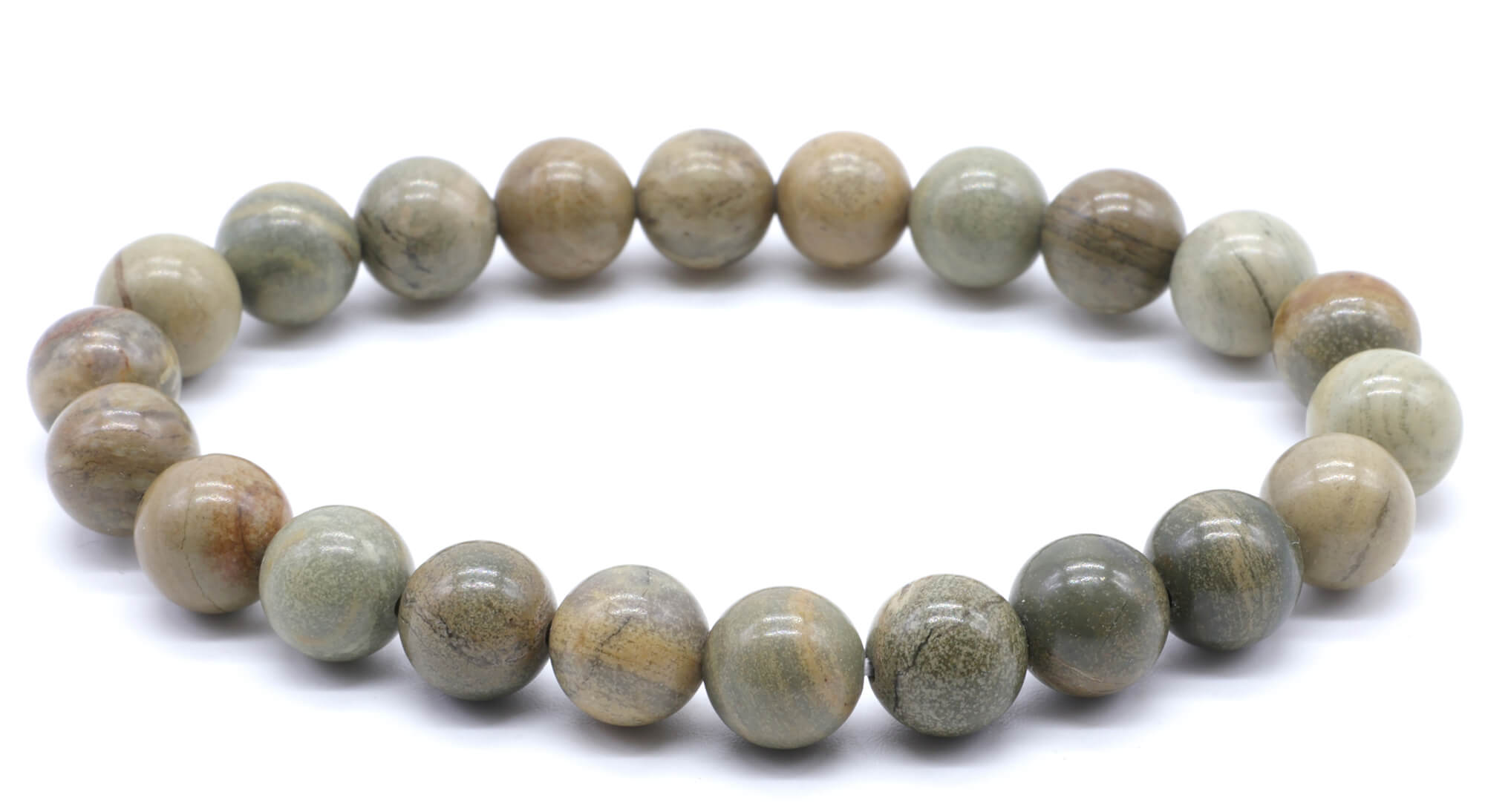 Bracelet Jaspe Feuille d'Argent perles 8mm