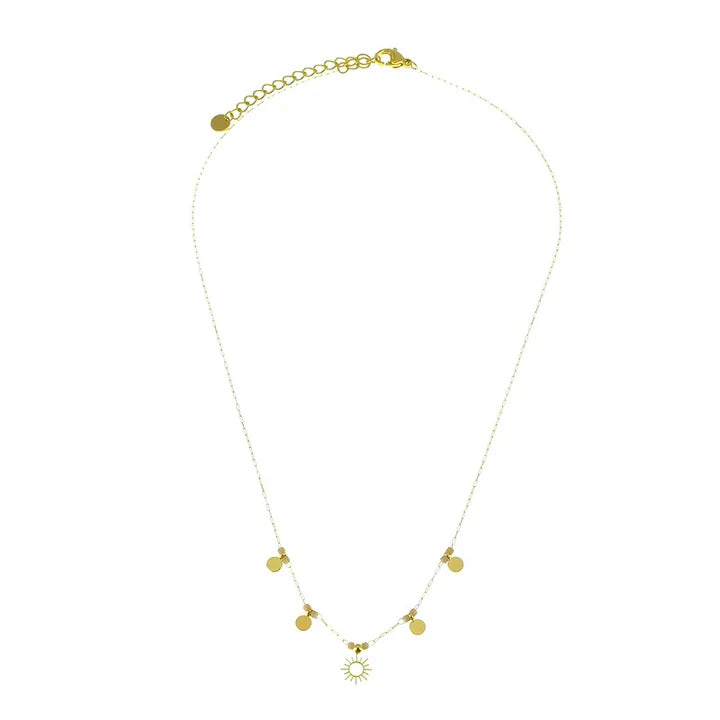 Collier acier inoxydable soleil pierre naturelle rhodonite