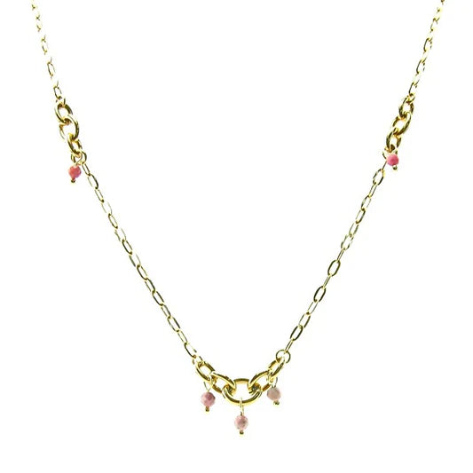 Collier pour femme - chaîne acier - pierre naturelle - Rhodonite